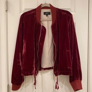 J. Crew Velvet Bomber Jacket with waist ties / Burgundy/Red/Maroon / Size Large